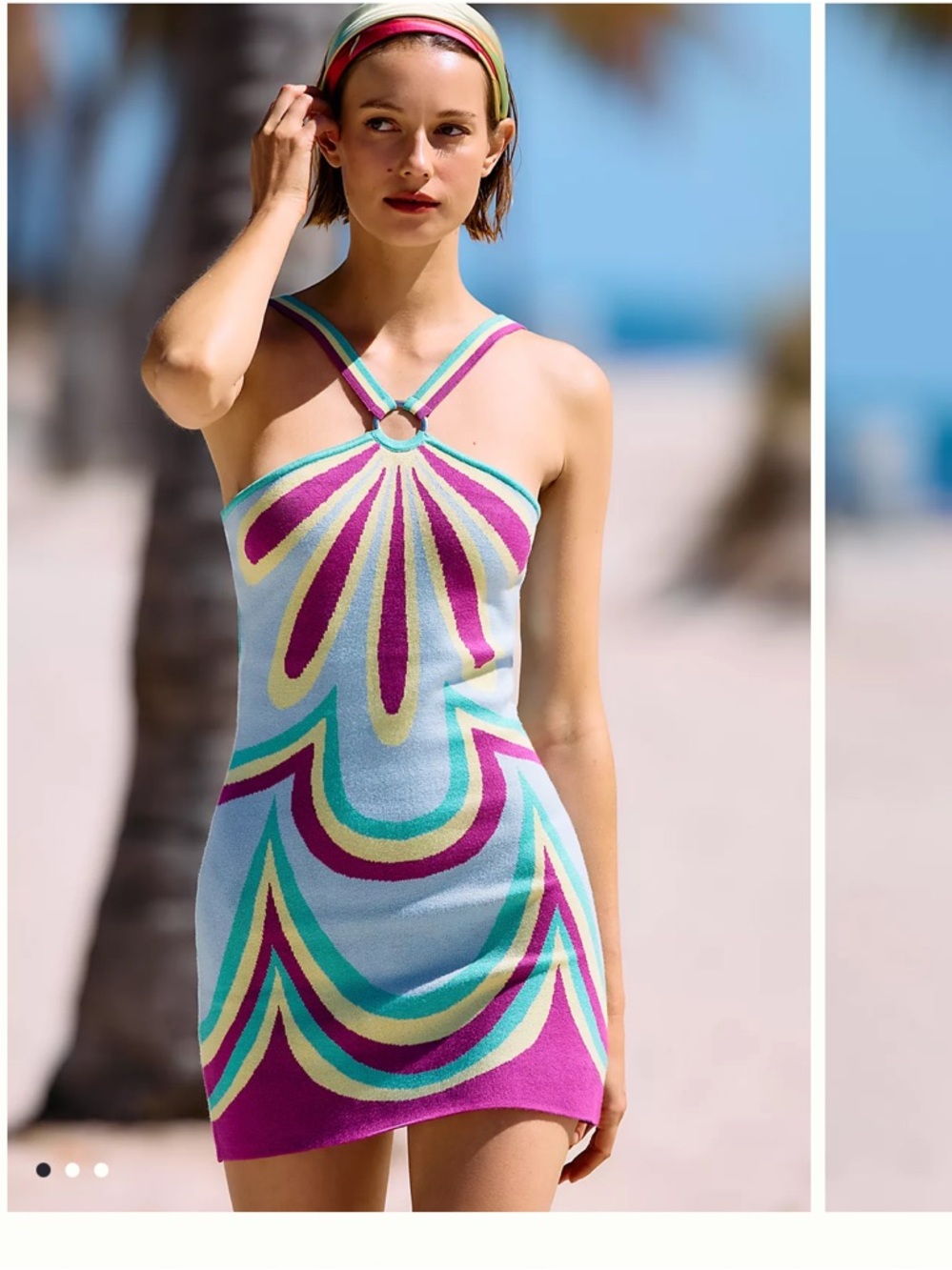Anthropologie Aqua, Purple & Pink Strappy Knit Mini Dress